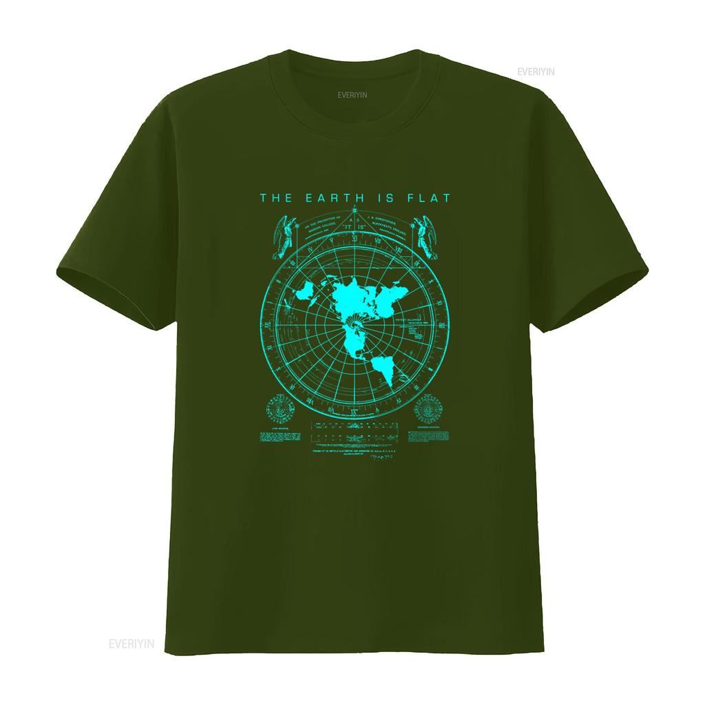 Flat Earth Map Print T Shirt Is Design Firmaunisext Plies New World Order Vintage Washed Designer Clothes Graphic Versatile