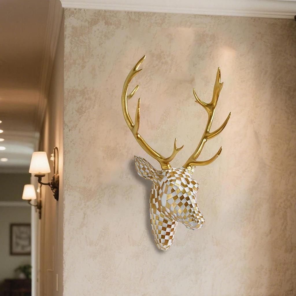 Deer Head Wall Mount Decor Centerpiece Artwork Resin Home Decoration Hanging Ornament Sculpture