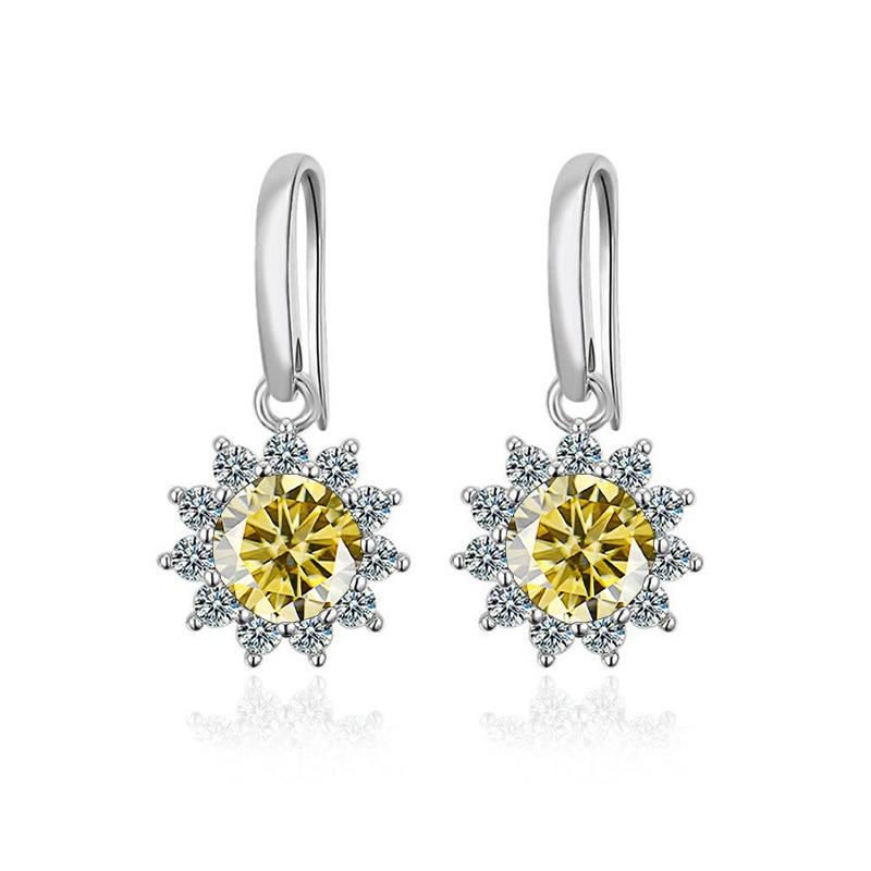 BagueRingen Women's Sterling Silver 925 Jewelry 1 Carat Moissanite Diamond Drop Earrings Sunflower Shaped Ear-drops Gift