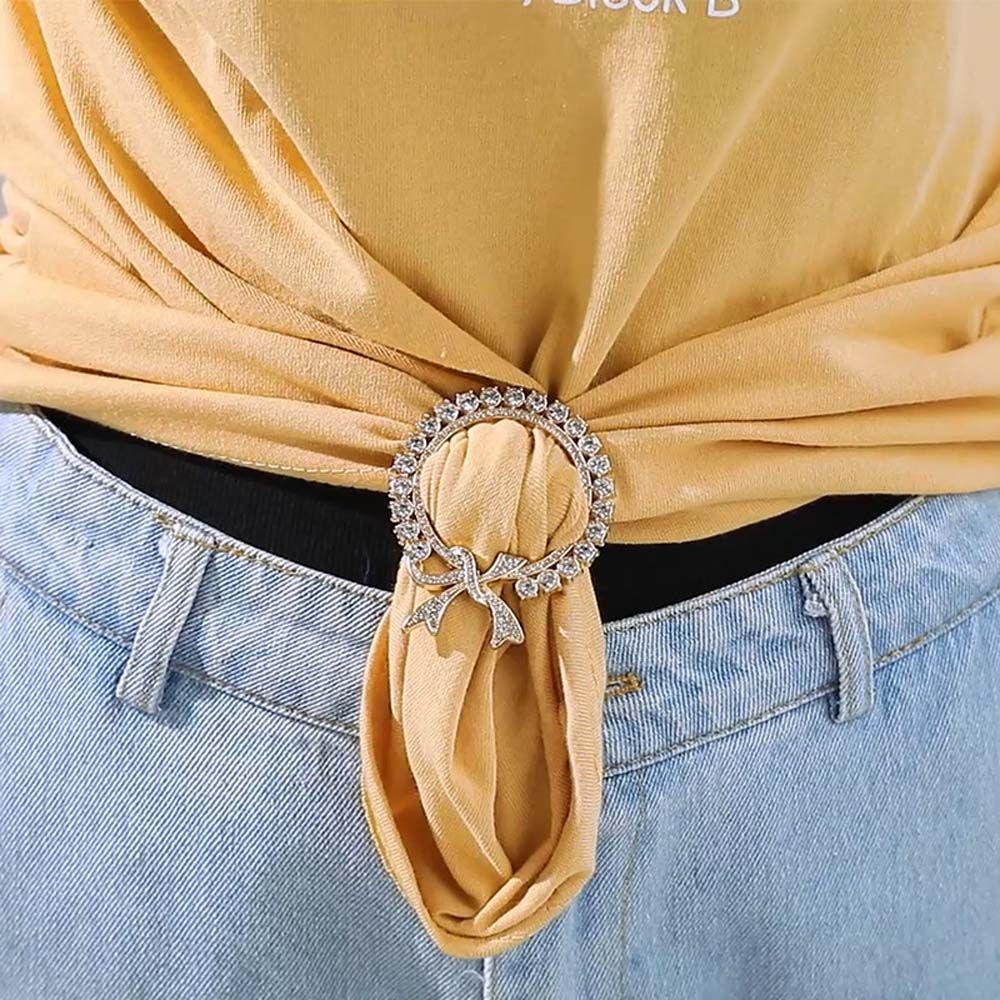 Geometric Women Gift Three-ring Square Crystal Round Scarf Ring Scarf Buckle Shawl Clip Brooch