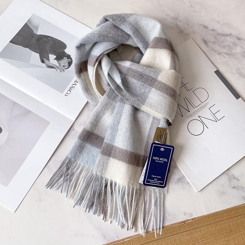 100% Wool Plaid Scarf Men Women Couple Warm Cashmere Blend Checked Winter Neckwear