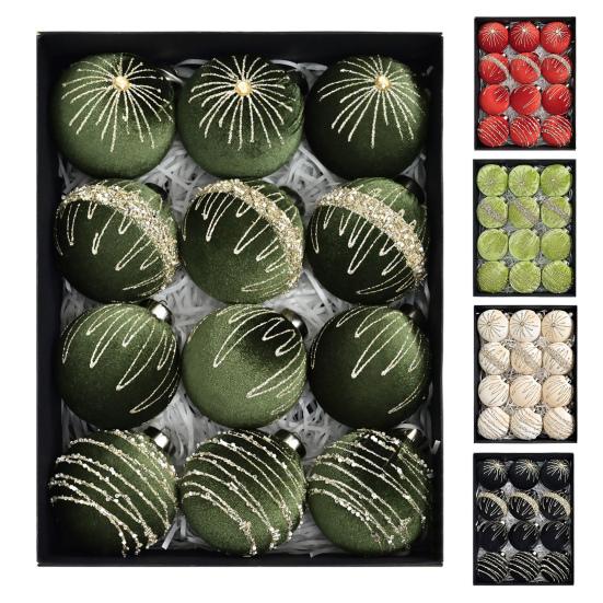 12 шт. Бархатные елочные шары, флокированные рождественские шары, небьющиеся пластиковые шары