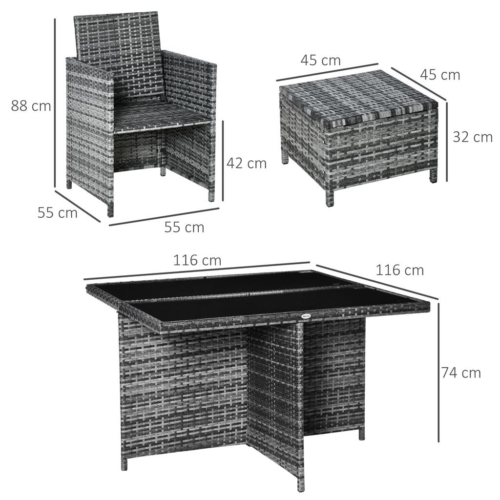 8-Seater Rattan Dining Set Garden Furniture Cushion Seat Woven Rattan Grey