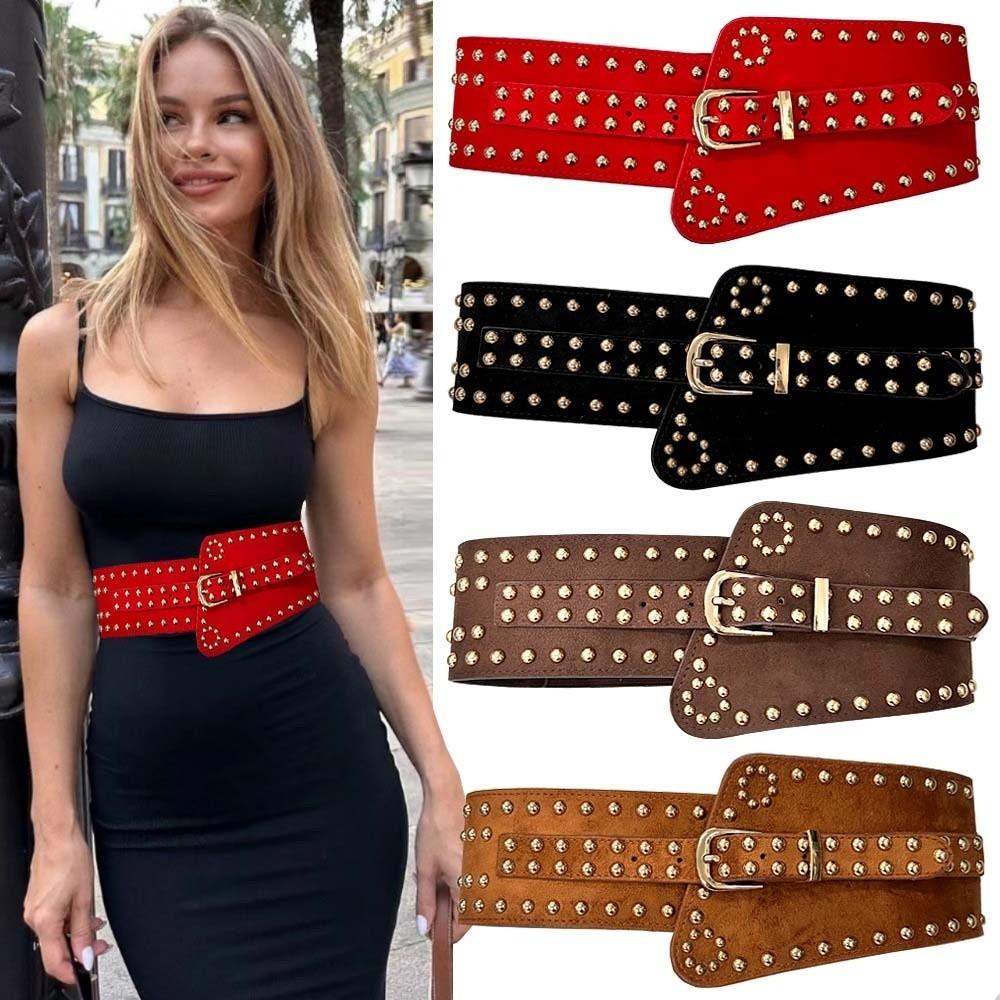 Adjustable Rivet Wide Waistbands Punk Style Irregular Leather Belt Y2K Cool Girls Belt for Gift