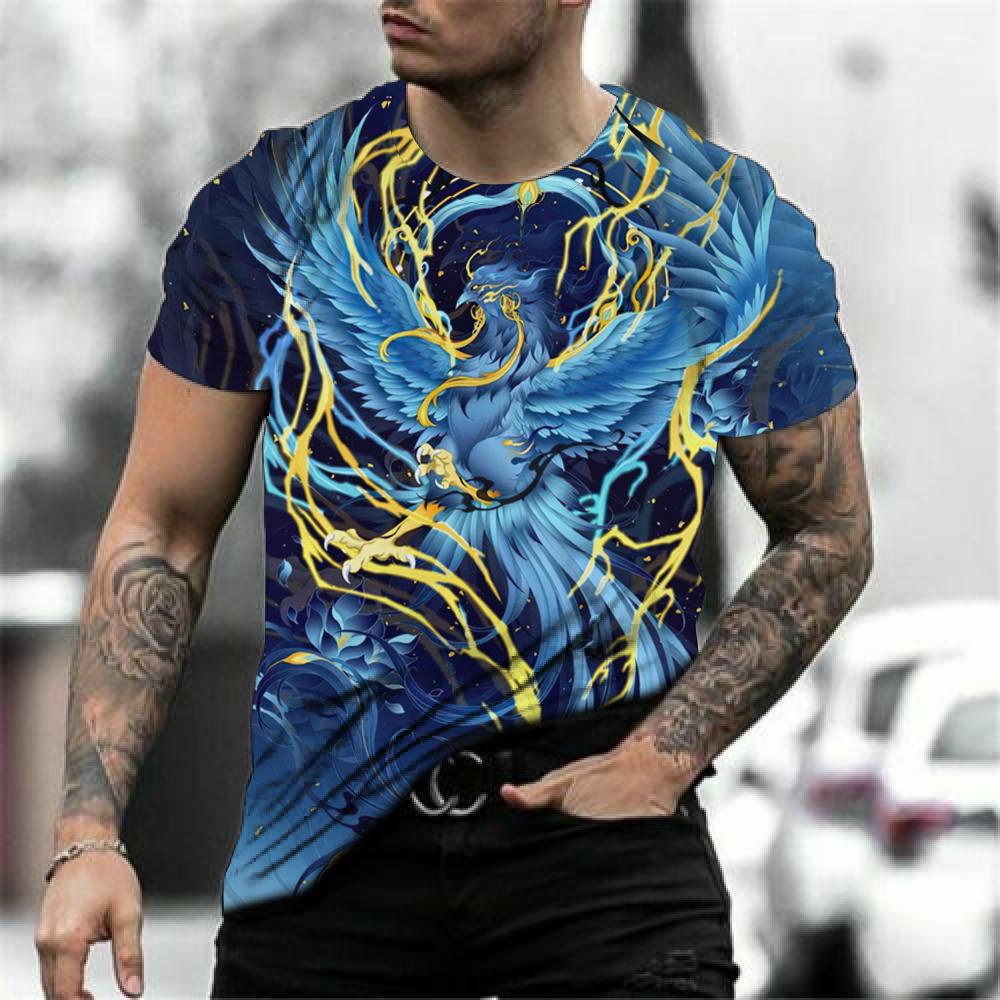 Летние мужские футболки с принтом 3D Phoenix, графические топы с коротким рукавом, модные футболки в стиле хип-хоп, мужские футболки больших размеров, винтажная мужская одежда