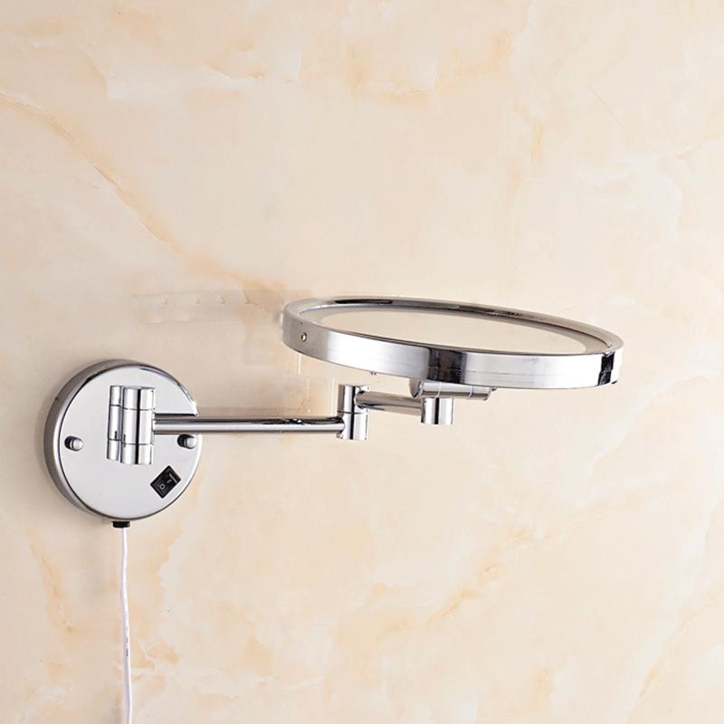 Silver Bath Mirrors 8"Wall Mounted Round One Side Bathroom Mirror LED Makeup Cosmetic Mirror Magnifying Lady's Private Mirror