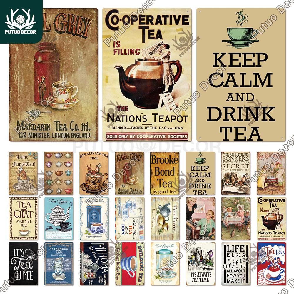 Tea Sign Metal Sign Plaque Metal Vintage Shabby Chic Tin Sign Metal Poster Decorative Iron Plate Kitchen Wall Decor