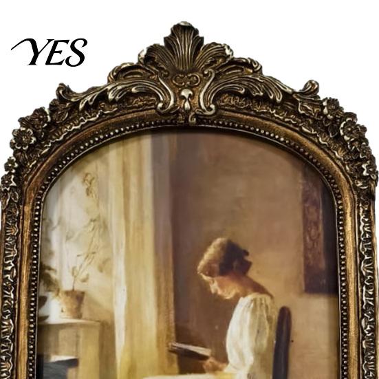 Bohemian Style Picture Frame Large Vintage Frame, Retro Arched Photo for Tabletop/Wall Home Decor Mounting, Embossed Resin Display Stand European