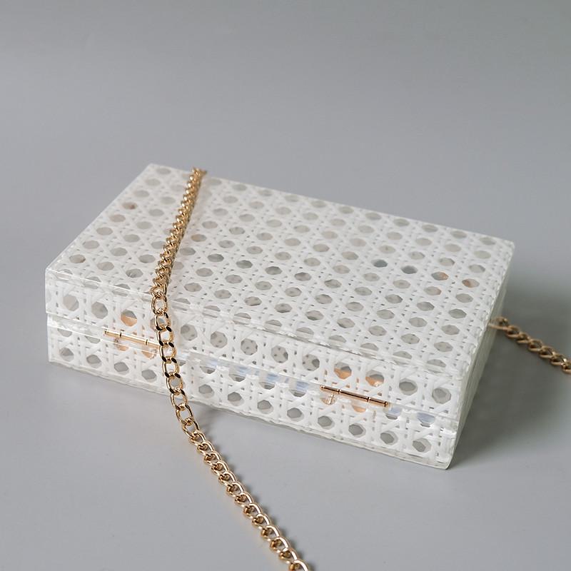 Новые модные сумки, модные женские сумки, белые однотонные акриловые сумки из ротанга, роскошная вечерняя вечерняя сумка, женская повседневная милая сумка-клатч в коробке