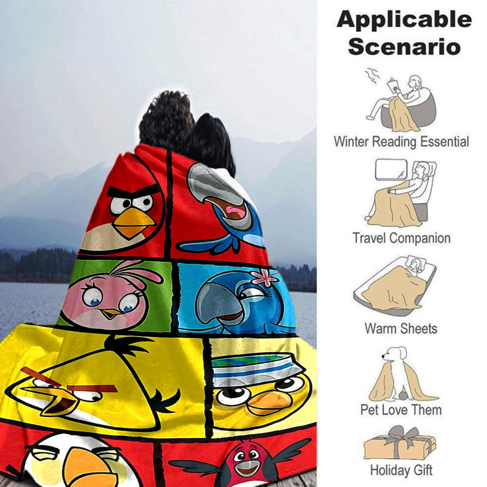 Angry Birds Characters Collage Flannel Blanket Super Soft Warm Cozy Blanket For Sofa Bed Office Travel Allseason Home Decor Gift