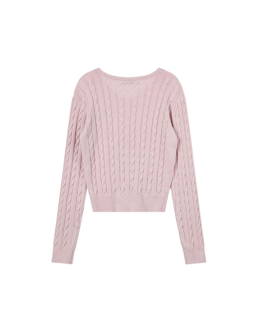 REST&RECREATION Cable V-Neck Knit Top - Pink