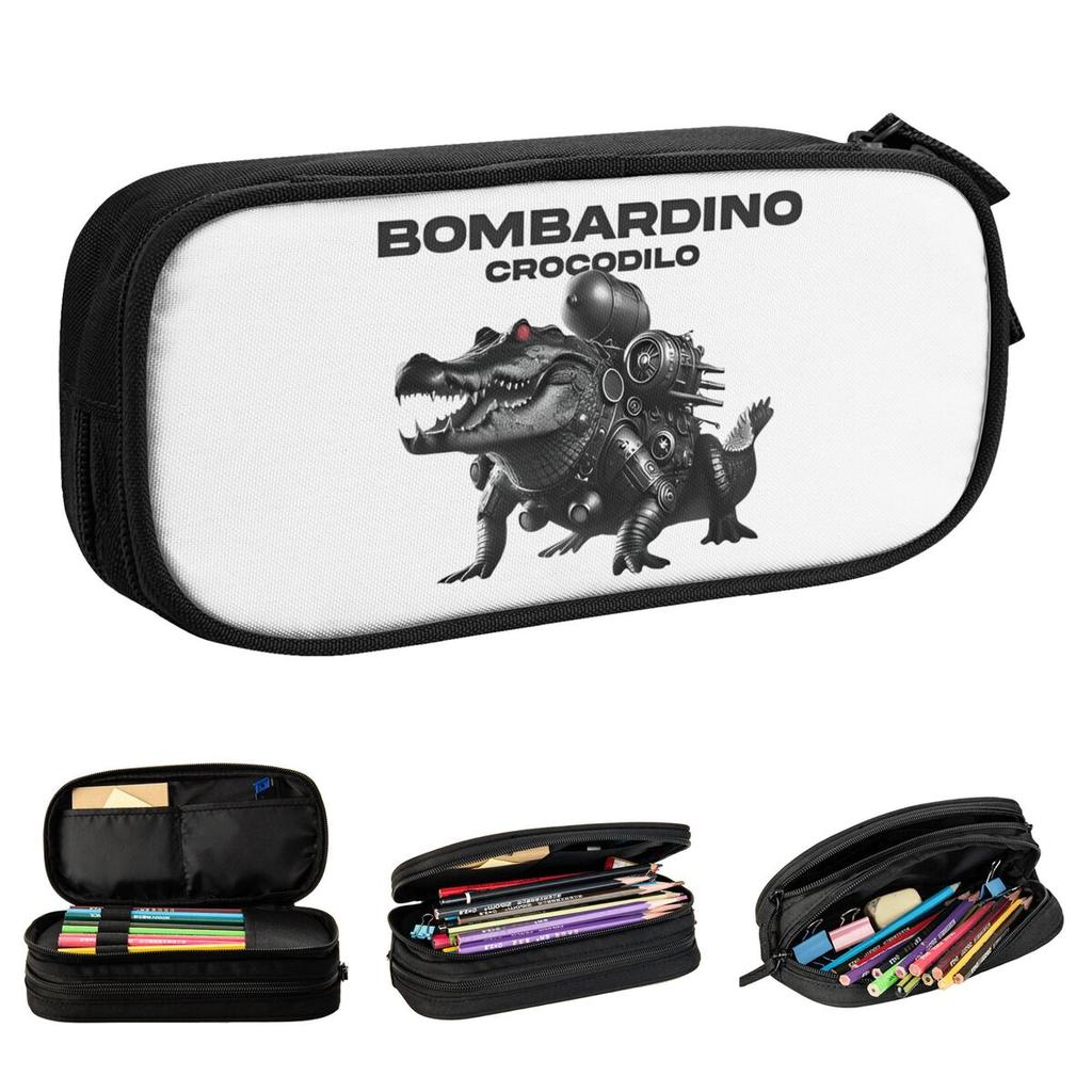 Classic Italian Meme Bombardiro Crocodilo Pencil Cases Brainrot Pencil Box Pen Box Kids Big Capacity Bags School Gift Stationery