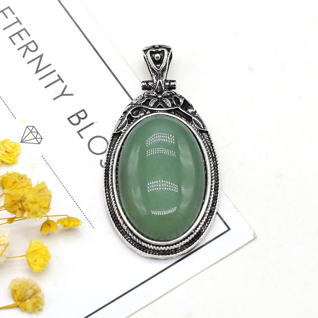 Подвеска из натурального камня в винтажном стиле, ожерелье, модные украшения, овальная форма, колье из сплава, розовый кварц, опал, малайзийский нефрит, идеи подарков, подарки для влюбленных