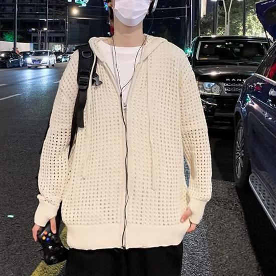 Мужской свитер с длинным рукавом, на молнии, однотонный, с ажурным дизайном, супермягкий, декоративный, полиэстер, мужской свитер-пальто с капюшоном, осень