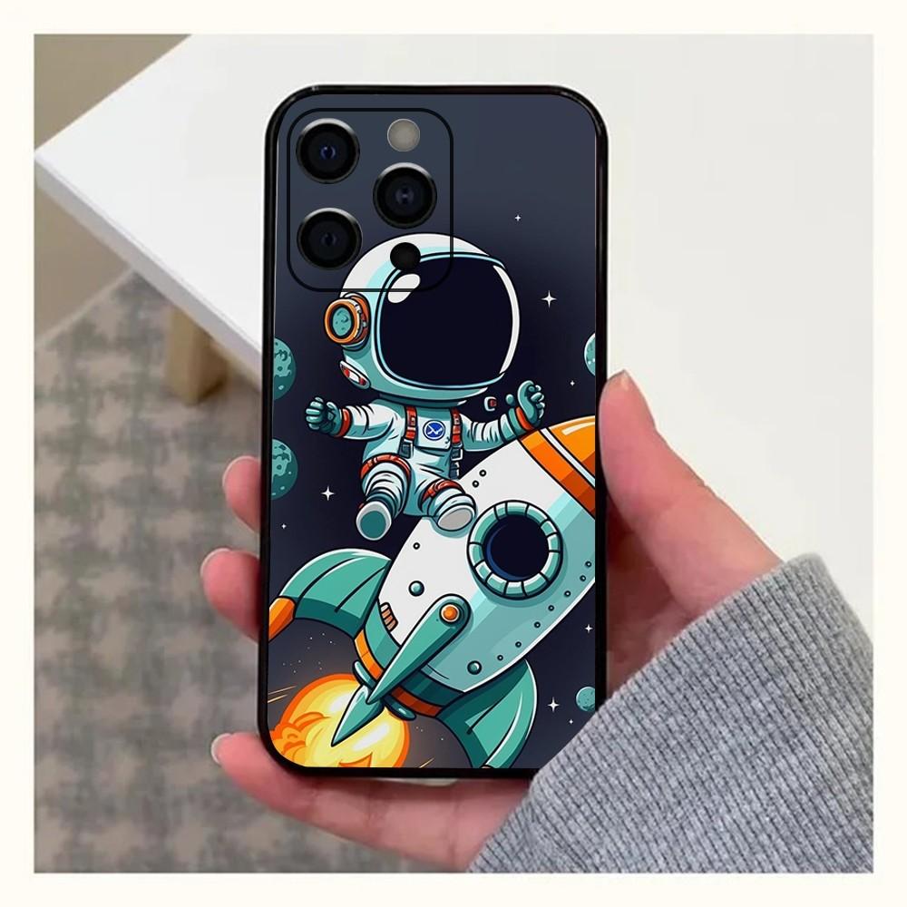 Милый чехол для телефона с астронавтом для Apple iPhone 15,14,13,12,11,Pro,X,XS,Max,XR,Plus,Mini Мягкий черный корпус