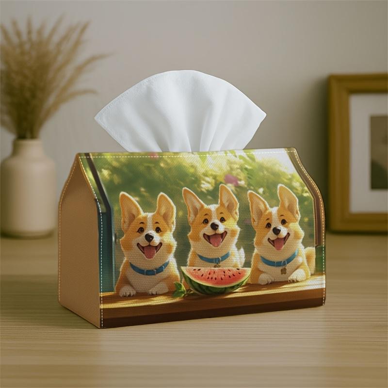 1pc Cute Cozy Modern Tissue Box Cover,Corgi Watermelon Trio High-Quality,Durable,Lightweight,Foldable Storage,Ideal for Living Room and Dining Room De