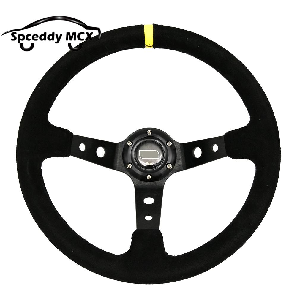 Racing Sport Suede Steering Wheel 14inch 350mm Car Steering Wheel Deep Dish 90mm Black OM25S0