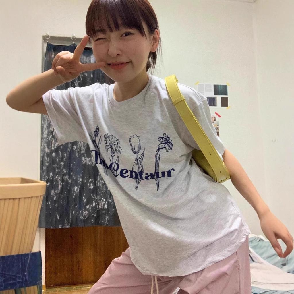 American printed letter cotton short-sleeved t-shirt women's lazy loose round neck top summer new inner and outer wear