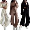 2 Pcs/Set Women Crop Top Pants Set Long Sleeve Boat Neck Short Top High Waist