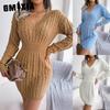 Autumn and Winter Fashion Waist-cinching, Twisted Figure-hugging Dresses, Woolen Dresses and Women's Clothing