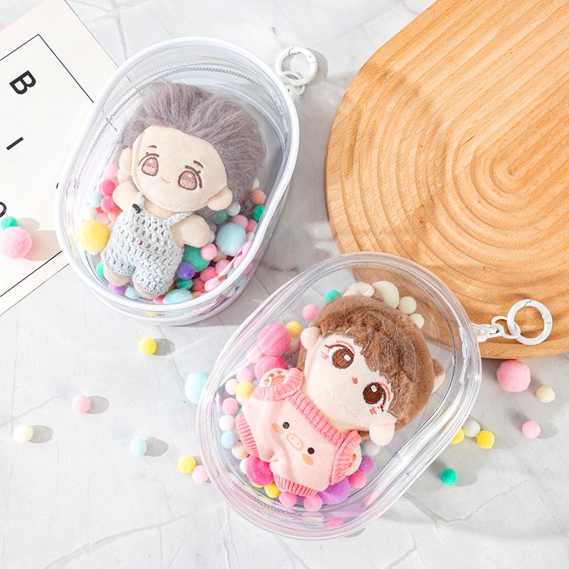 15СМ Ita Bag Labubu: Прозрачный ПВХ переноска для кукол второго поколения с двойной молнией