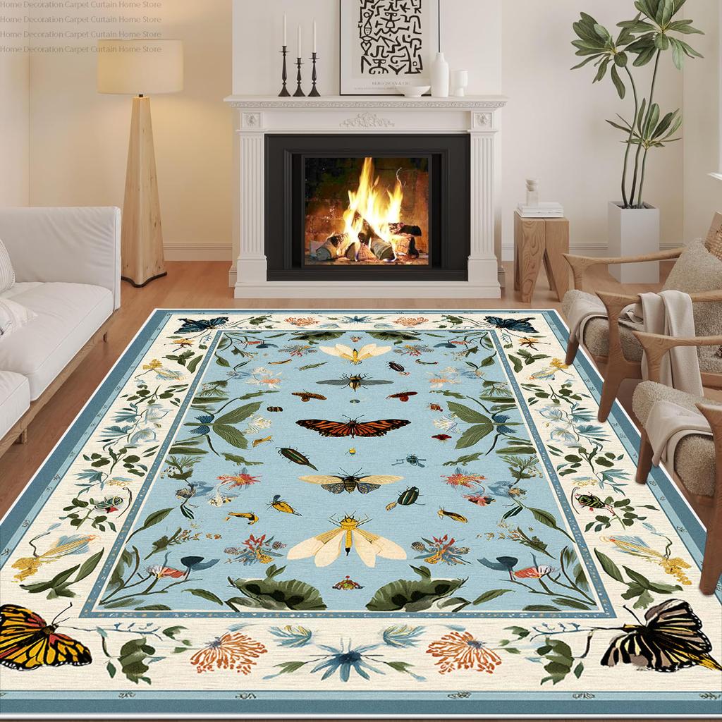 Botanical Butterfly Floral Carpet for Living Room Large Rug Decoration Bedroom Bedside Non-slip Fluffy Washable Patio Floor Mats