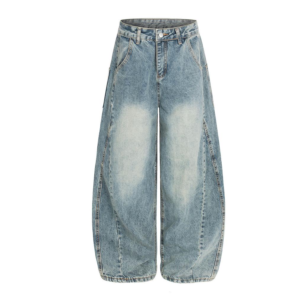 European, American retro washed loose jeans personalized cleanfit scimitar trousers men