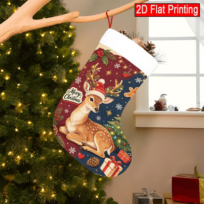 Christmas decoration fireplace hanging stocking Christmas, Reindeer And Cane Candy, Christmas Tree, Snowflakes (3) 2D Fl