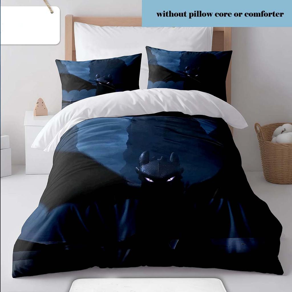 Black Dragon Duvet Cover Set Fantasy Dragon Art Bedding Fire Theme Quilt Cover Pillowcase -QJY