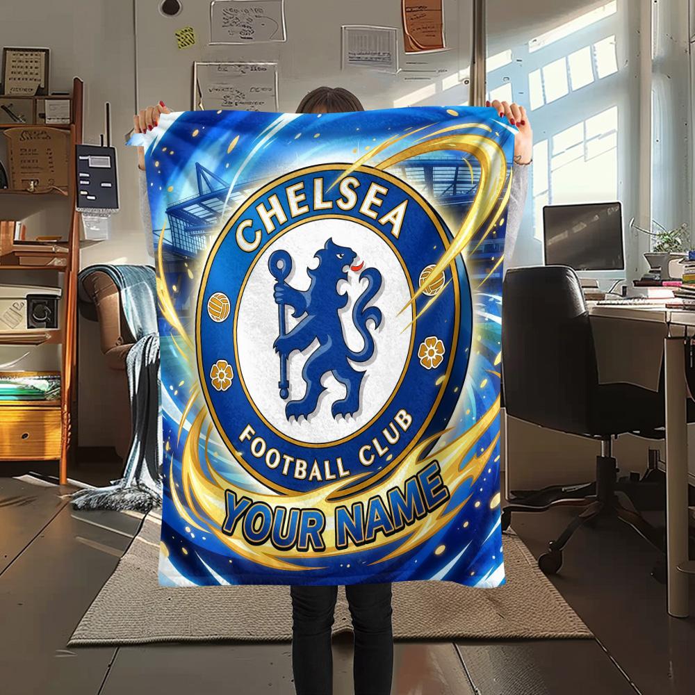 Custom Name Chelsea Football Club Flannel Blanket, High quality Comfortable for All Seasons, Home Decor, Warmth and Comfort