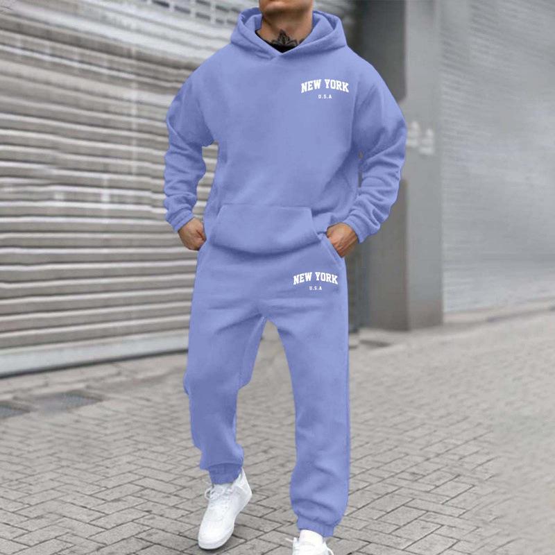 New hot-selling men's and women's street trend fleece hooded printed sweater hoodie set