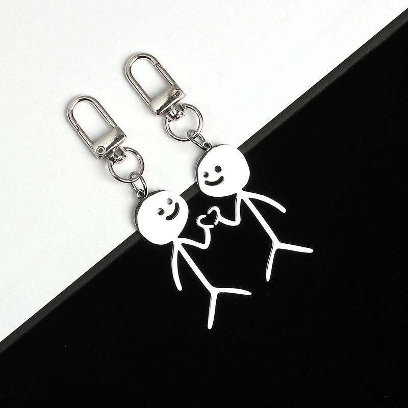 One Bag Stainless Steel Cartoon Couple Pair Of Figurines Pendant Doodle Love Fun Keychain\t Matchmaker