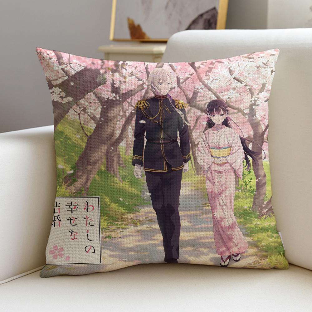 Sweet MMy Happy MarriageS Cushion Cover Breathable and skinfriendly linen pillowcase square removable and washable cushion