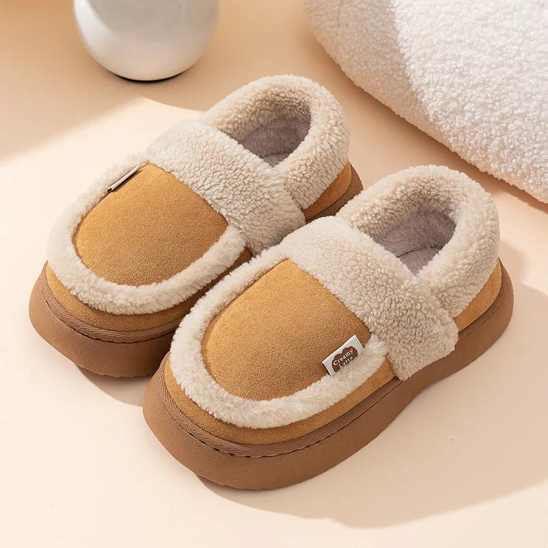 Модные женские плюшевые теплые домашние тапочки на платформе, зимние новые мягкие удобные домашние хлопковые тапочки для пола, тапочки на танкетке для девочек, пушистые тапочки для дома