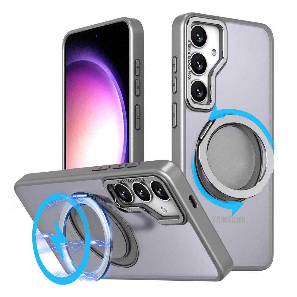 KEYSION Матовый чехол для Samsung Galaxy S24 Ultra 5G S24+ S23 FE 360 ° вращающееся магнитное кольцо прозрачный чехол для телефона