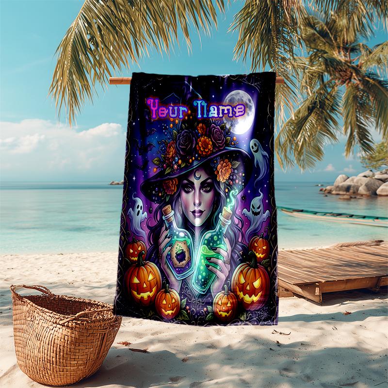 1PC Custom Name Halloween Witch Bottles Beach Towel Highly Absorbent And Sand-Resistant Towel for Swimming, Pool, Yoga, And Travel Lightweight