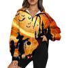 Women's Fashion Casual Long Sleeve Halloween Printed Zipper Turtleneck Drop Shoulder Sweatshirt Top