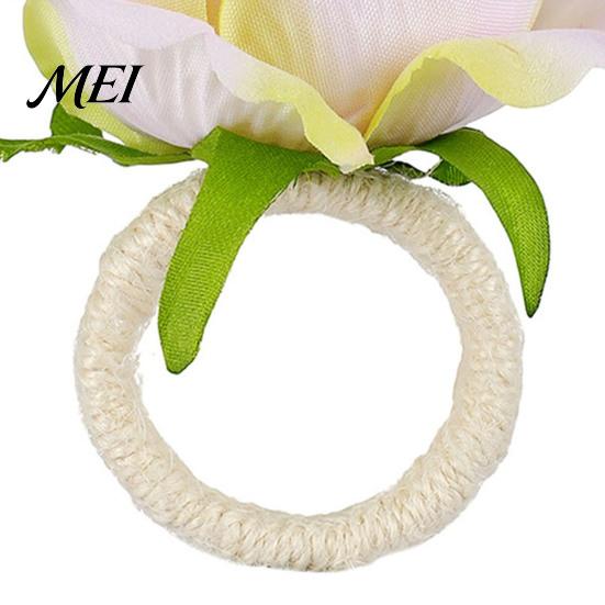 Fresh Style Napkin Holders for Kitchen Artificial Rose Ring, Fabric Pink Flower Holder, Rustic Floral Tableware Accessories Party Decor Ring Farmhouse