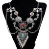 Vintage Ethnic Style Necklace Colorful Stone Tibetan Metal Necklace Retro Sweater Chains  Women