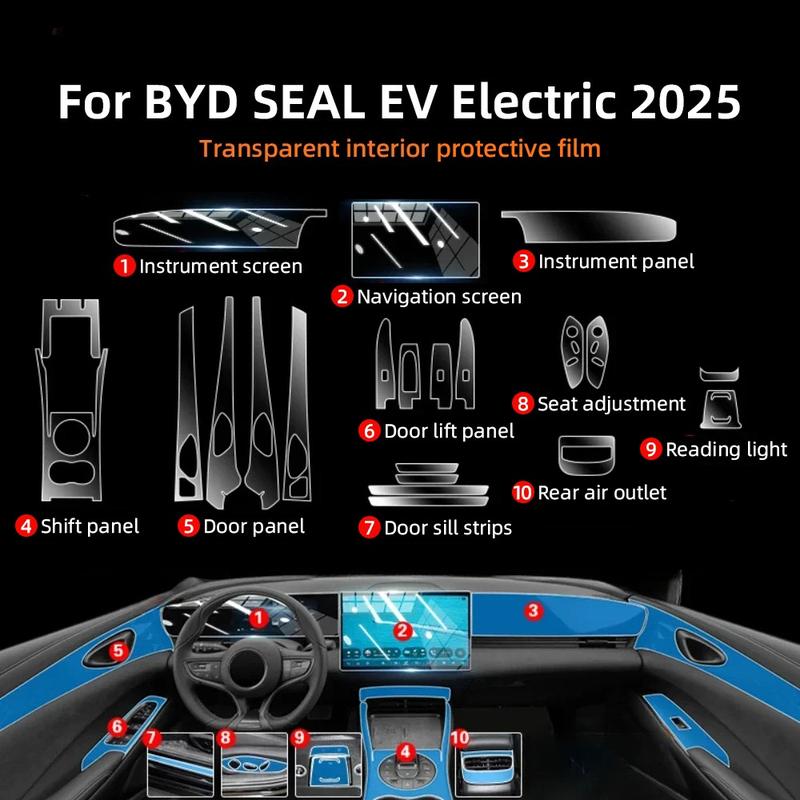 Защитная пленка из ТПУ для салона автомобиля, защита от царапин, для BYD Seal EV, электрический автомобиль, прозрачные защитные наклейки, аксессуары