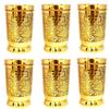 BRASS GLASS TUMBLER with ETCHING ART FINISH, INDIAN HANDWORKED, (PACK of 6)