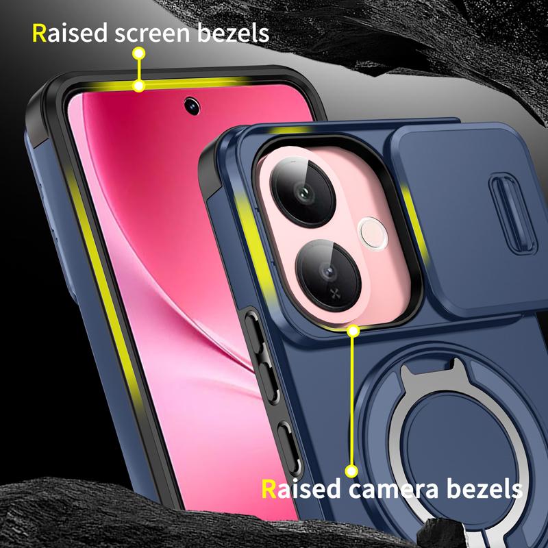For Vivo V60 Lite 5G Case Heavy Duty PC+TPU Ring Car Mount Magnetic Stand Slide Camera Cover for VIVO V60 Lite