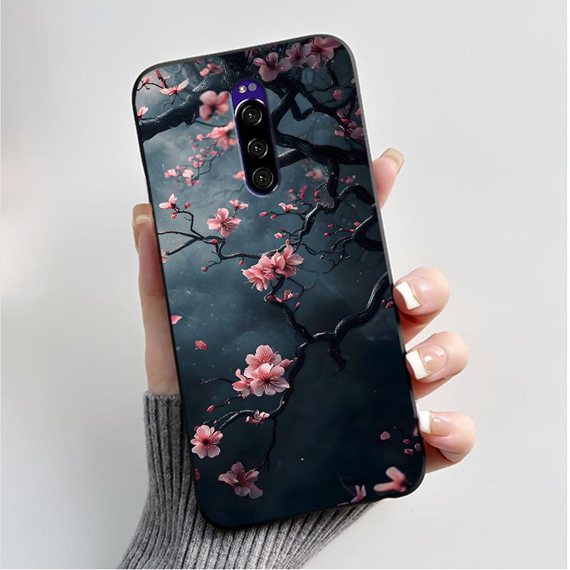 Чехол с рисунком для Sony Xperia 1 / Xperia XZ4 Funda Capa Мягкий силиконовый черный корпус Чехол Милый Цветок Мультяшный Корпус Coque