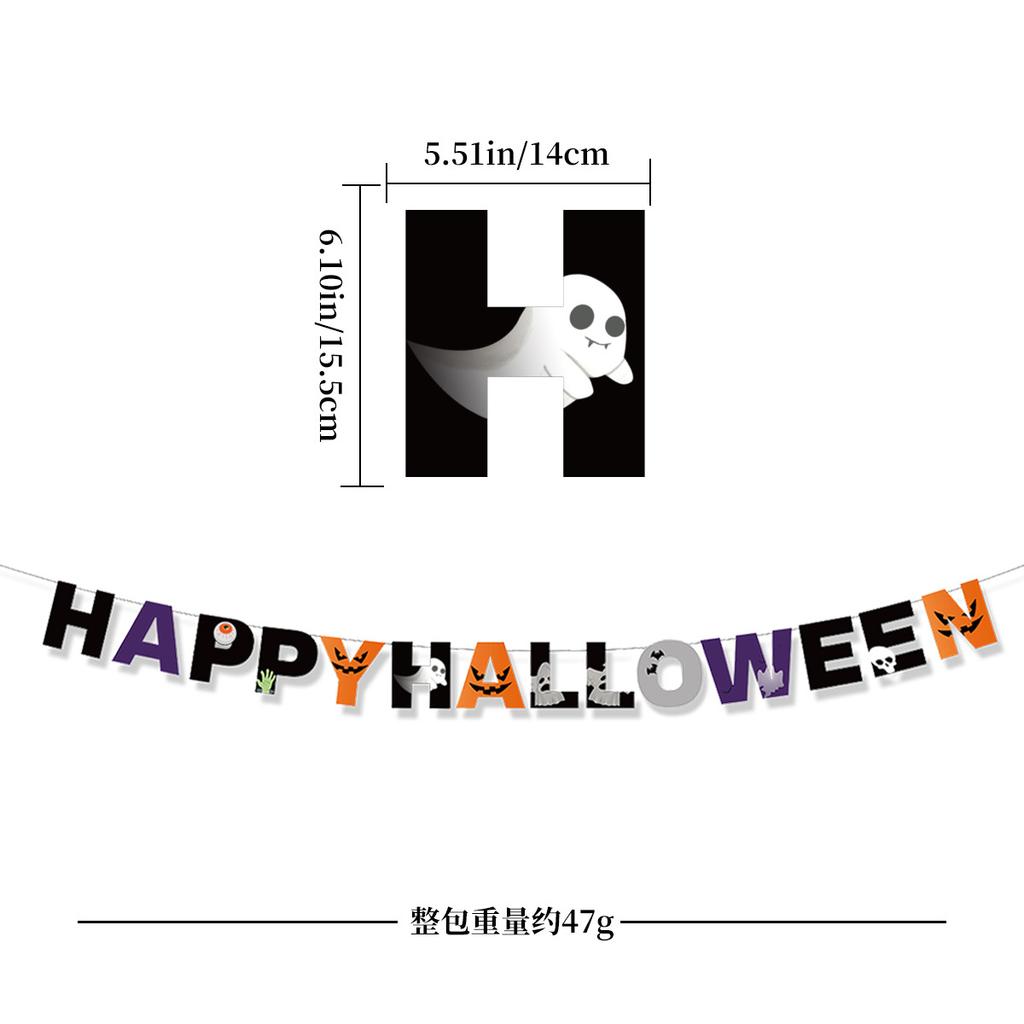 Halloween Decoration Paper Flag Bar Party Arrangement Ghost Festival Pumpkin Black Bat Latte Flower Customization