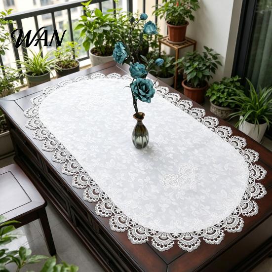 Non-curling Table Runner Oval Lace Runner, Vintage Doily, Retro Translucent Floral Placemat for Coffee Dining Decor Lightweight Mesh