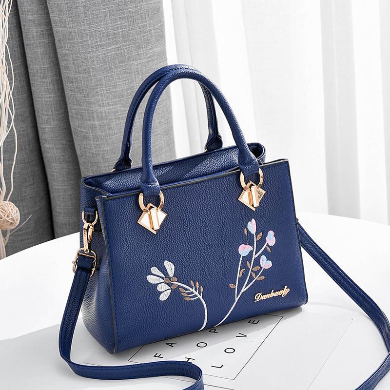 Pu Leather Handbag For Women With Embroidered Flower Design For Business And Daily Use