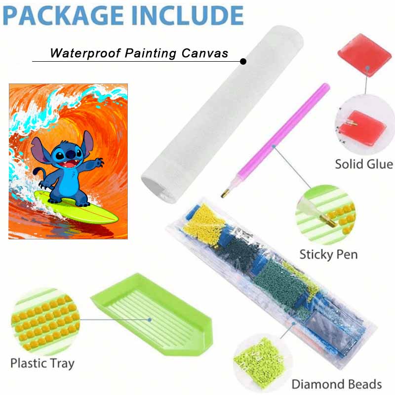 Disney 5d diamond painting, Stitch surfing diamond art painting diy handmade sticker gift, home decoration painting