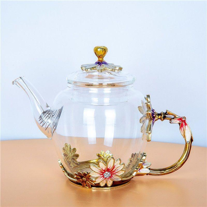 Простая современная утолщенная термостойкая стеклянная маленькая чайная кружка с фильтром, заварочный чайник, чайный набор, включающий 1 горшок и 6 чашек цветочного чайника