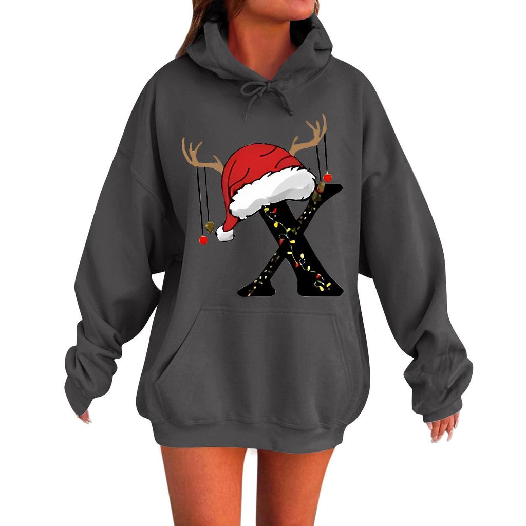 Ladies Fashion Casual Long Sleeve Printed Round Neck Hoodie Pullover Top With Pockets