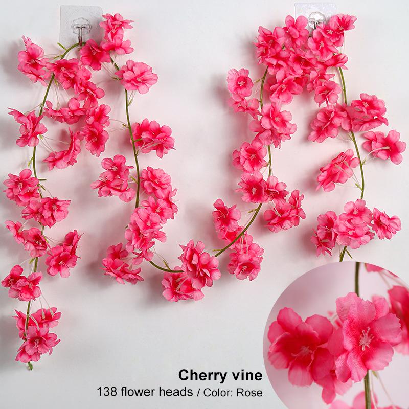 186 см искусственные цветы вишни, цветущая гирлянда, подвесная лоза, шелковая гирлянда сакуры для свадьбы, садовая арка, настенная домашняя вечеринка, декор